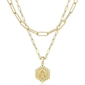 Gold Necklace for Women, 18K Gold Plated Initial Necklaces Pendant Chain